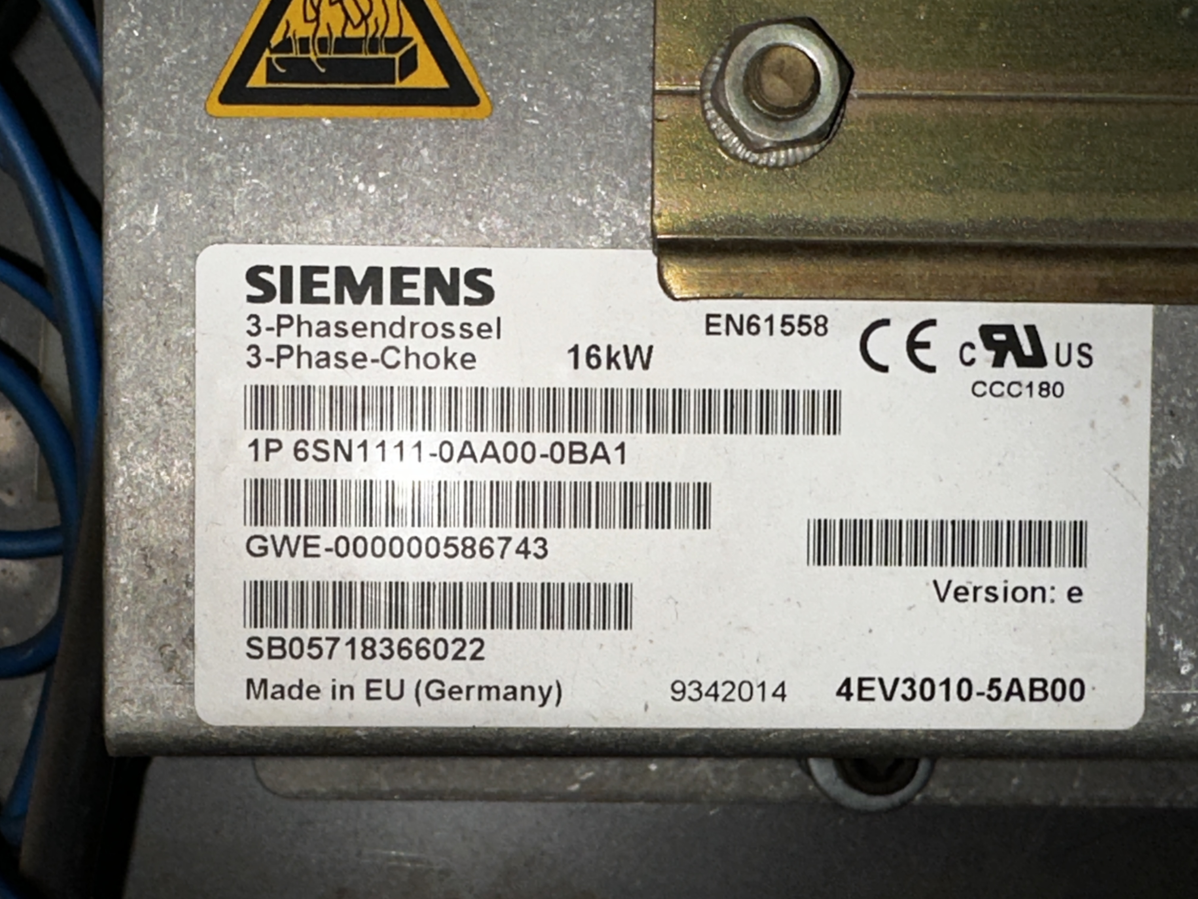 6SN1111-0AA00-0BA1 SIMODRIVE 611 HF REACTOR 16 KW